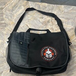 Airport Friendly Black Suited for Greatness Podcast Messenger Bag Like New